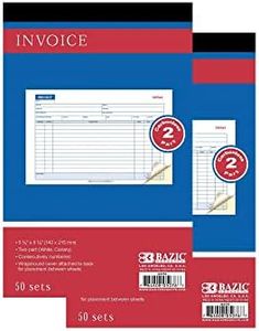 BAZIC Products Invoice Book, 50 Sets 5 9/16" x 8 7/16" 2-Part Carbonless, White & Bound Wraparound Cover (50 Sets/Pack), 2-Packs