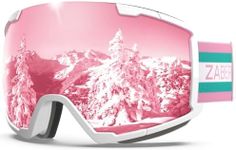 ZABERT Women Pink Ski Goggles, Snow Snowboard Goggles for Women Youth, Over Glasses OTG Anti-fog for Skiing Snowboarding Snowmobile Pink Green