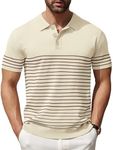 COOFANDY Men's Striped Knit Polo Shirt Short Sleeve Button Down Knitting Golf Shirts Classic Fit Shirts, Beige, 3X-Large