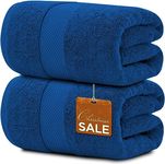 2 Pack Extra Large Jumbo Bath Sheet 100% Egyptian Cotton Super Soft Luxury Premium Quality Towels 600-GSM Quick Dry Highly Absorbent 100 x 200 cm (Royal Blue)