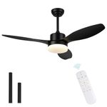 Melkelen Modern 48 Inch Ceiling Fans with Lights and Remote Control, Matte Black, Indoor/Outdoor Ceiling Fans for Living Room, Bedroom, Covered Patios, MK05-BK