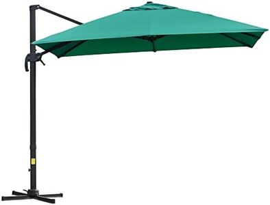 Outsunny 10x10ft Cantilever Umbrella with 4 Adjustable Angle and Rotation, Square Top Market Parasol with Aluminum Pole and Ribs for Backyard Patio Outdoor Area, Green