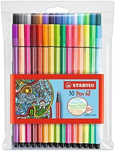 STABILO Pen 68 Premium Felt Tip Pen - Wallet of 30 Assorted Colours incl 6 Neon