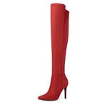 DREAM PAIRS Women's Over The Knee Thigh High Boots Long Stretch Pointed Toe Stiletto High Heels Fall Sexy Boots, Red Suede, 11