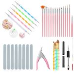 COSLIFESTORE 35PCS Nail Art Tools Kit – 15 Nail Art Brushes, 5 Acrylic Brushes, 5 Dotting Tools, Gel Brush with Slicer, Tip Cutter & 8 Nail Buffers – Beginner DIY Nail Art & Extension Kit