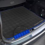 To fit Skoda Enyaq Electric SUV (2020+) Tailored Checker Rubber Boot Mat + Blue Ribbed Trim (Models with a repair kit and an organizer - multifunctional boot floor - transport package)