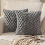 Mandioo Pack of 2 Grey Super Soft Plush Decorative Cushion Covers 18x18 inch 45x45 cm Wool Velvet Throw Pillow Covers cases Faux Fur fluffy Couch Sofa Bed Livingroom