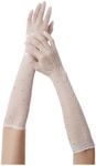 OYOANGLE Women's Rhinestone Sparkly Fishnet Long Gloves Mesh Sheer Party Prom Gloves White One-Size