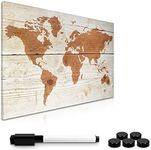 Navaris Magnetic Whiteboard Memo Board - 40 x 60 cm Writable Dry Erase Notice Message Board for Wall with Magnets and Marker - World Map