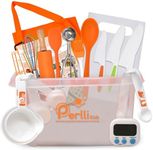 PERLLI Kids Real Cooking Set for Cooking and Baking – 31 Pc. Gift Set for Junior Chef with Real Utensils, Case & Safe Kids Knife Set for Boys & Girls – Fine Motor Skills & Fun for Kids Ages 6+, Orange