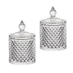 2 Pack Glass Qtip Holder Vintage Bathroom Decor Apothecary Jars with Lids Makeup Vanity Organizer Bathroom Organizer for Cotton Balls Swabs Pads Rounds Q-tip Bath Salts 9 oz