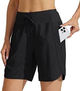 WILLIT Women's 7" Athletic Running Shorts Long Workout Hiking Shorts Quick Dry High Waisted Active Shorts Zipper Pocket Black L