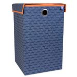 HomeStrap Non Woven Foldable Laundry Bag/Bin/Basket With Lid And Handle Capacity- (75Ltr) (Navy Blue & Orange), 35 CM, 35 CM, 60 Cm