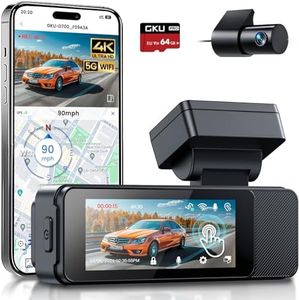 GKU Dash Cam Front and Rear, Touch Screen 3.18 Inch, 4K+1080P Dashcam, Built-in 5GHz WiFi GPS, Dash Camera for Cars with Night Vision, WDR, 24H Parking Monitor, Supports 512GB Max (D700 Touch)