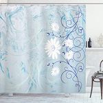 Ambesonne Floral Shower Curtain, Swirled Blooming Daisy Flower Petals Essence Nature Beauty Chamomile Print, Cloth Fabric Bathroom Decor Set with Hooks, 70" Long, Baby Blue