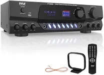 Pyle 200W Home Audio Power Amplifier - Stereo Receiver w/ AM FM Tuner, 2 Microphone Input w/ Echo for Karaoke, Great Addition to Your Home Entertainment Speaker System, 17 inches - PT260A, Black