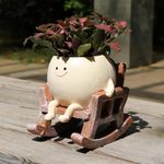 HASTHIP® Mini Succulent Pot with Rocking Chair, Creative Resin Planter Pot Home, Office, Smily Face Planter for Cactus, Succulents, Gift for Friends