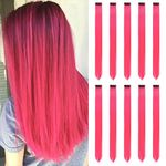 Colored Hair Extensions Clip In for Girls 22 Inch Colorful Straight Hair Extensions for Party Highlights Hair Accessories Hair Pieces for Women（10 PCS Hot Pink ）