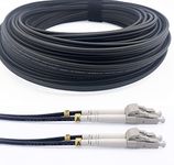 Elfcam® - 30m/98.4ft Outdoor and Indoor Shielded Armored Fiber Optic Cable LC/UPC to LC/UPC OM3 Multimode Duplex 50/125μm LSZH, Black 30 Meters