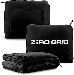 Zero Grid Lightweight Travel Blanket – Premium Compact Wearable Airplane Blanket with Neck Snaps, Cozy Foot Pockets, Zipper Pouch, converts to Soft Pillow for Ultimate Comfort - Black