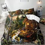 VIVIHOME 3PCS Camo Bedding Set, Duvet Cover Queen, Fish Eating Dragonfly Woodland Animals Hunting Lodge Cabin Bass Fishing Bedding, Rustic Bedding, Farmhouse Comforter Set, Quilt Cover, 2 Pillow Shams