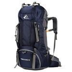 Bseash 60L Waterproof Lightweight Hiking Backpack with Rain Cover, Outdoor Sport Travel Daypack for Climbing Camping Touring (Navy Blue)