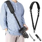 KTUEOV Camera Strap Quick Release, Camera Shoulder Strap Adjustable with Safety Tether Non-slip Wide Nylon Strap 2 Pockets and 2 Retainers, Crossbody Camera Strap Padded for DSLR Camera(Black)