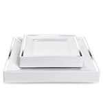 MATANA 80 Premium White Square Plastic Plates with Silver Rim - 40 25cm Dinner Plates, 40 16.5cm Dessert Plates - Elegant & Reusable Party Plates for Weddings, Birthdays, BBQ, Parties