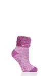 HEAT HOLDERS Ladies Lounge Feather Turn Over Cuff Slipper Socks Pack of 1 Pink 4-8