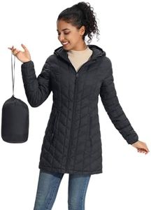 ZMC Women’s Lightweight Packable Puffer Jacket with Hood, Mid-Length Quilted Winter Coat with Zipper Pockets (Black,M)