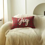 The Purple Tree Joy Christmas Embroidery Cushion for Living Room Sofa (Pack of 1, 12x18 inch, Tartan Check) Christmas Theme Cushion, Sofa Cushion, Christmas Decor, Xmas Gift, Best Gift for Christmas