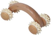 Natural Wooden Handheld Massage Roller - Four Spiked Rollers for Muscle Relief, Circulation Boost and Relaxation - Ergonomic Acupressure Massager for Back, Legs, Arms and Feet