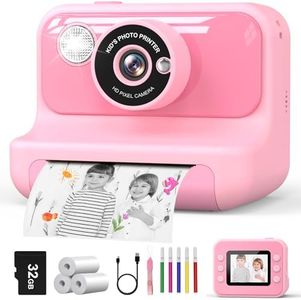 Hangrui Camara Fotos Infantil Instantanea, 2,4 Pulgadas Camara Fotos Infantil con Tarjeta de 32G, 1080P Cámara Instantánea para Niños con Papel de Impresión y Bolígrafos de Colores, Regalos Juguete