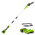 Greenworks G40PSFK2 Cordless Pole Saw, 20cm Bar Length, 8m/s Chain Speed, 3.64kg, Auto-Oiler, 80ml Oil Tank, 2.58m Pole Reach, 40V 2Ah Battery & Charger, 3 Year Guarantee