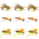 Grasshopper Trout Fly Fishing Flies Assortment Dropper Hopper Foam Body - 9 Flies 3 Patterns Hook Size 10 - Trout Fly Collection