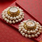 TIED RIBBONS 2 pcs Handmade Tealight Candle Holder for Pooja | 0.7 Inch, White | Kodi Tealight Holder for Decoration, Mandir | Diwali Decorations for House, Diwali Gifts | Indian Decorations for Home