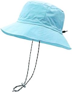 woogwin Waterproof Bucket Rain Hat with Chin Strap Quick Dry Packable Boonie Sun Hat Safari Hat UV Protection, Skyblue, Medium-X-Large