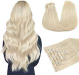 DOORES Hair Extensions Seamless Clip in Human Hair, Platinum Blonde 16 Inch 7pcs 110g, Clip in Human Hair Extensions Seamless Hair Extensions with Skin Weft Straight Remy Hair for Women