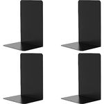 VONDERSO Heavy Duty Bookends Black, Decorative Metal Book End Supports for Shelves Gauge Metal Book Divider Stopper Holders with Non-Slip Anti-Scratch Rubber Pads (Solid Black, 2 Pairs)