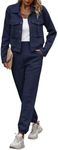 PRETTYGARDEN Womens 2024 Winter 2 Piece Outfit Tracksuit Long Sleeve Button Down Shacket Jacket Pockets Long Pants Casual Set (Navy,X-Large)