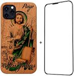 San Judas Tadeo Color Printed Custom Wooden Phone Case + FREE Tempered Glass for iPhone 16/16 Pro/16 Plus/16 Pro Max/15/15+/15 Pro/15 Pro Max/14/14+/14 Pro/14 Pro Max, for Samsung S Series St. Jude