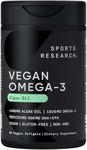 Sports Research Vegan Omega-3 Fish Oil Alternative from Algae Oil - Highest Levels of Vegan DHA & EPA Fatty Acids | Non-GMO Verified & Vegan Certified - Fresh Lemon Scent - 60 Veggie Softgels