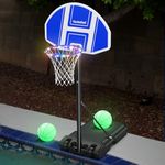 Haokelball Poolside Basketball Hoop Goal System with Light 45''-59'' Adjustable Height Swimming Pool Basketball Hoop with 2 Balls