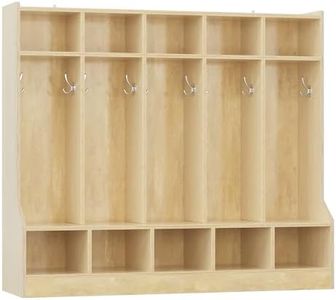 Garvee Kids Coat Locker with Bench for Classroom, Smooth Wood Surface 10 Cubbies, Daycare Cubby with 4 Hidden Casters & 10 Hooks, Cubby Storage Organizer for Nursery, Home, School