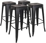 Signature Fitness High Backless Indoor Outdoor Stackable Kitchen Stools, Set of 4, Black