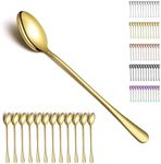 Kyraton Gold Iced Tea Spoons, Stainless Steel 7.5" Long Handle Mixing Spoon with Gold Titanium Plating, Coffee Spoons, Stirring Bar Spoon, Cocktail Spoon, Latte Spoon Pack of 12