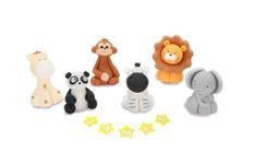 Animals Cake Toppers Set - Edible Panda Lion Zebra Elephant Giraffe Monkey Birthday Decorations with an Edible Glue - Set of 5