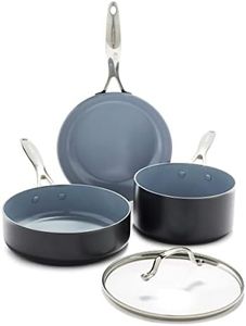 GreenPan Valencia Pro Hard Anodized Induction Safe Healthy Ceramic Nonstick Gray Cookware Pots and Pans Set, 4-Piece