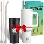 Ubrighty 1200ML Tumbler with Lid and Straw | Stainless Steel Water Tumbler Sipper Insulated Hot and Cold with Handle Leak Proof Cup Coffee Mug Cupholder for Gym Office Travelling (White)