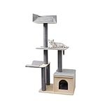 AGILE 59" Modern Real Pine Plywood Cat Tree Condo Tower with Natural Sisal Scratching Climbing Posts and Napping Hammock (Loki)